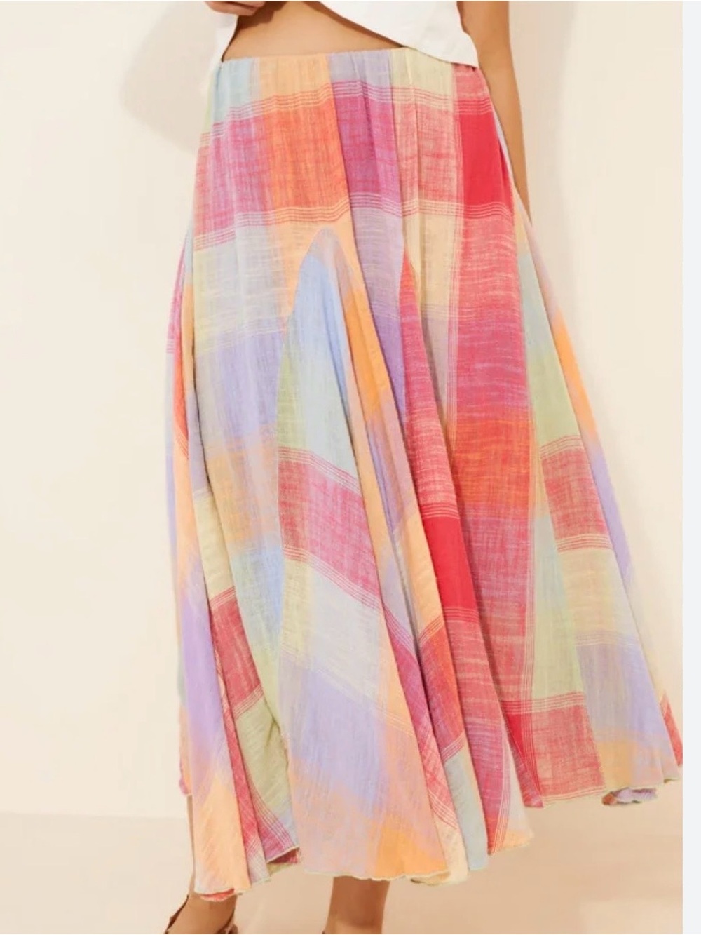 Free People Patchwork Plaid Linen Blend Maxi Skirt XS - Picture 2 of 6
